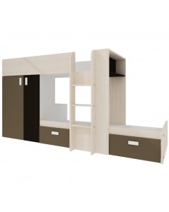 Letto a Castello con Armadio e Cassetti Bianco Vintage, Beige e Marrone