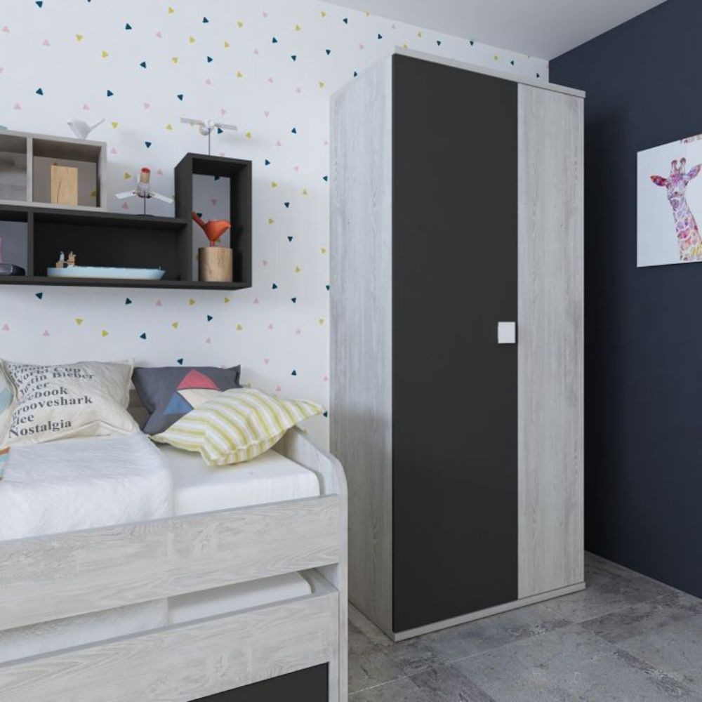 Armadio 2 ante 90x52x223 colore bianco consumato antracite