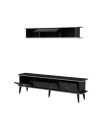 Mobile porta Tv con pensile effetto marmo nero particolari argento Bientv 180