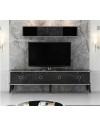 Mobile porta Tv con pensile effetto marmo nero particolari argento Bientv 180