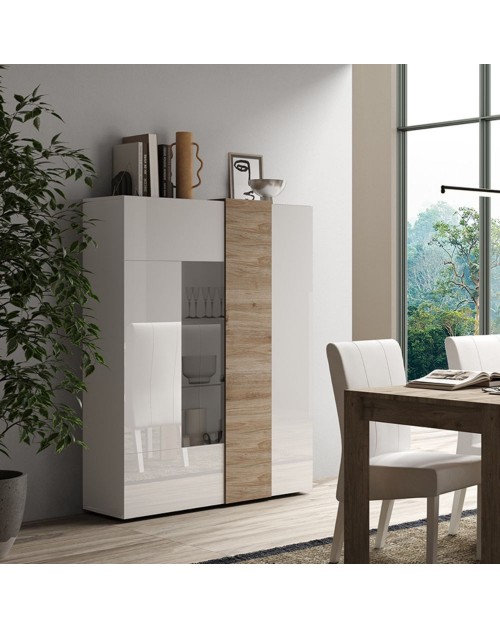 Vetrina 2 ante Sabry colore bianco lucido rovere Kadiz