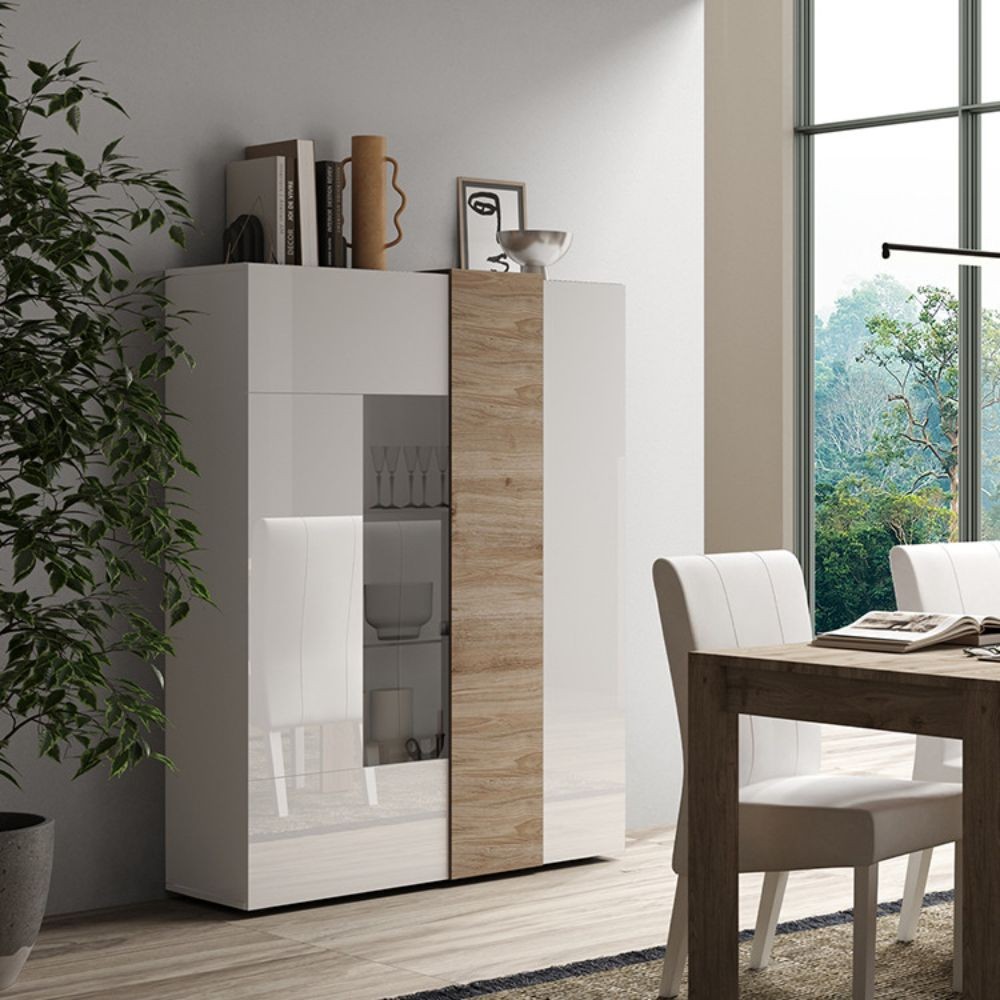 Vetrina 2 ante Sabry colore bianco lucido rovere Kadiz