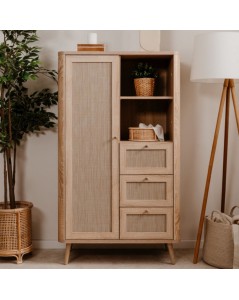 Credenza 3 Cassetti e Anta Effetto Rafia KUTA53 Colore Rovere Sonoma