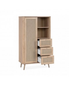 Credenza 3 Cassetti e Anta Effetto Rafia KUTA53 Colore Rovere Sonoma