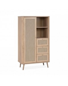 Credenza 3 Cassetti e Anta Effetto Rafia KUTA53 Colore Rovere Sonoma