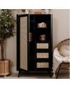 Credenza 3 cassetti e anta effetto rafia KUTA53 colore nero
