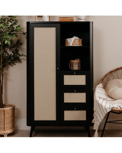 Credenza 3 cassetti e anta effetto rafia KUTA53 colore nero