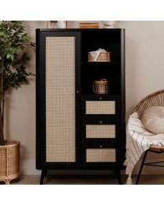 Credenza 3 Cassetti e Anta Effetto Rafia KUTA53 Colore Nero Prezzo