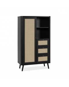 Credenza 3 Cassetti e Anta Effetto Rafia KUTA53 Colore Nero Prezzo