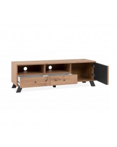 Mobile porta Tv  2 cassetti e anta con vani a giorno Medan56A colore rovere antracite