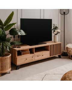 Mobile porta Tv  2 cassetti e anta con vani a giorno Medan56A colore rovere antracite