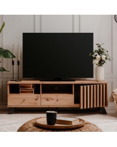 Mobile porta Tv  2 cassetti e anta con vani a giorno Medan56A colore rovere antracite