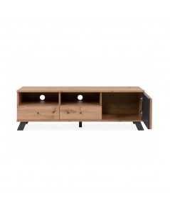 Mobile porta Tv  2 cassetti e anta con vani a giorno Medan56A colore rovere antracite