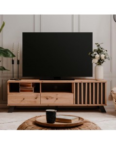 Mobile porta Tv  2 cassetti e anta con vani a giorno Medan56A colore rovere antracite