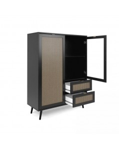 Vetrina 2 ante e 2 cassetti con frontali effetto vimini Vienna53A colore nero