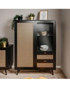 Vetrina 2 ante e 2 cassetti con frontali effetto vimini Vienna53A colore nero