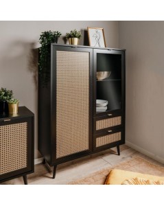 Vetrina 2 ante e 2 cassetti con frontali effetto vimini Vienna53A colore nero
