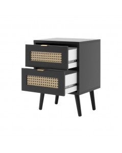 Comodino 2 Cassetti con Frontali Effetto Vimini Vienna61A Colore Nero
