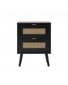 Comodino 2 Cassetti con Frontali Effetto Vimini Vienna61A Colore Nero