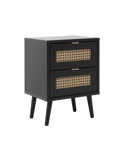 Comodino 2 cassetti con frontali effetto vimini Vienna61A colore nero