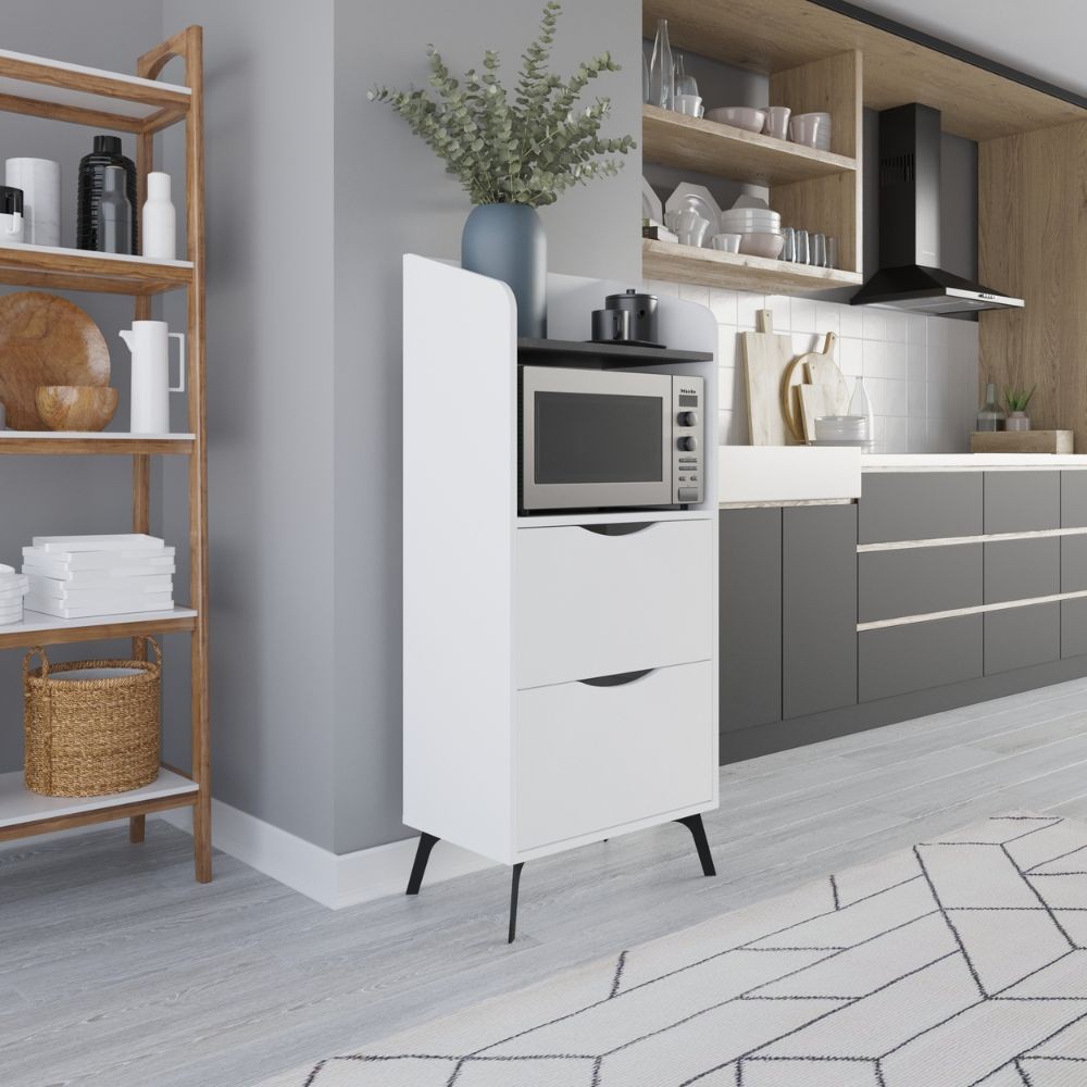 Mobile multiuso con cassetti bianco e ripiano retro grey Gorki