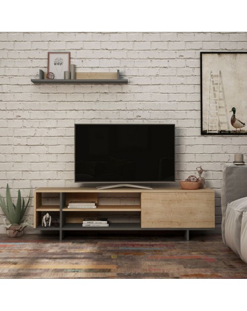 Mobile porta Tv Stockton con mensola a muro colore rovere