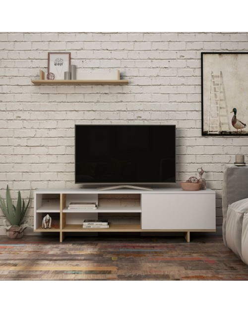 Mobile porta Tv Stockton con mensola a muro colore bianco