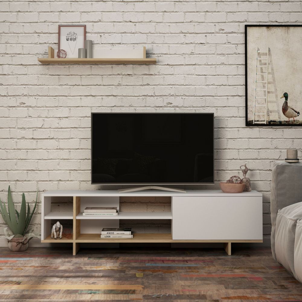 Mobile porta Tv Stockton con mensola a muro colore bianco