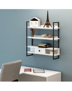Scaffale da Parete Mensole e Cassetto Severo Colore Nero e Bianco