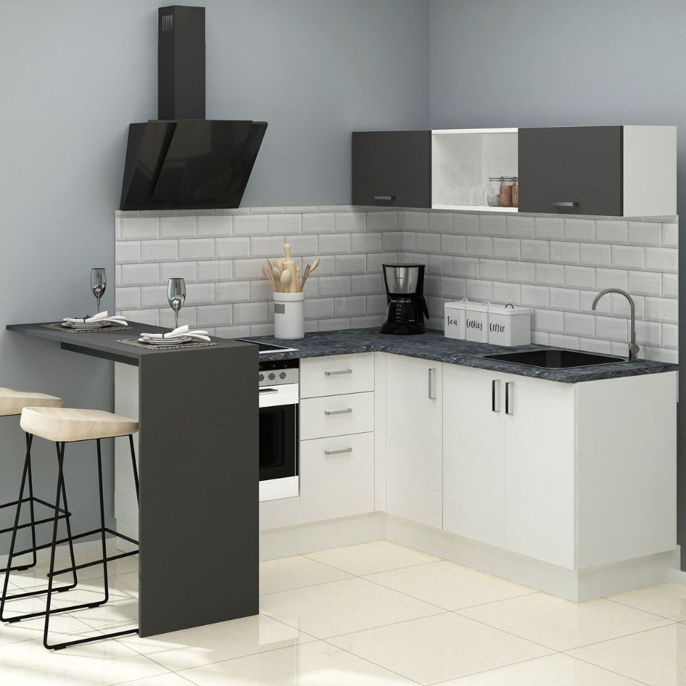 Cucina angolare 180x160 con penisola reversibile colore bianca e nera Matera