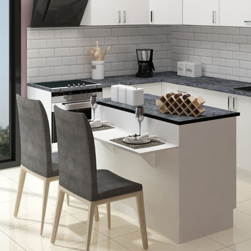 Isola da cucina bianca Milazzo top effetto marmo nero
