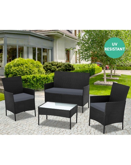 Salotto da giardino in rattan colore nero WRS008