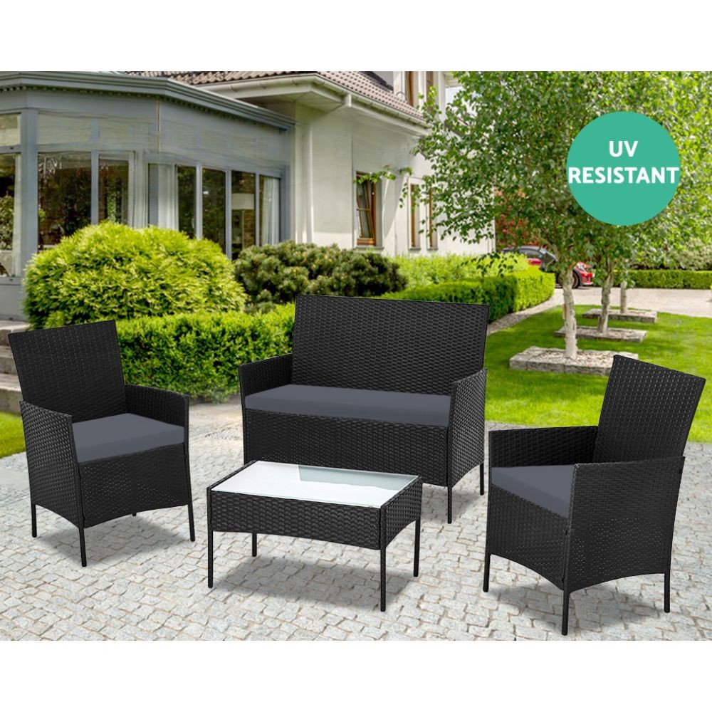 Salotto da giardino in rattan colore nero WRS008