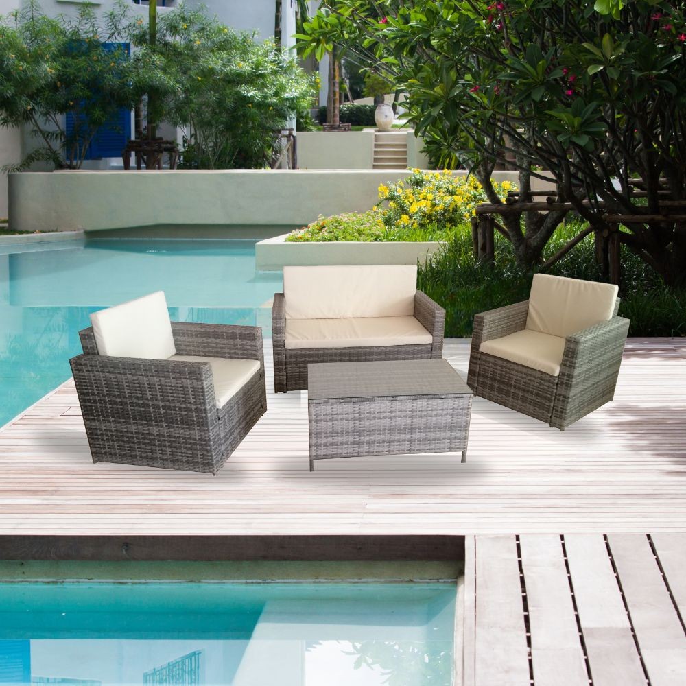 Salotto da giardino in rattan colore grigio WRS066G