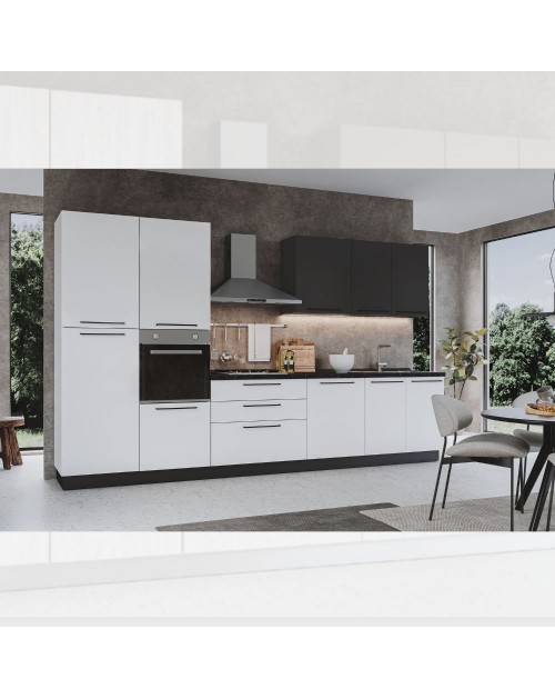 Cucina 360 cm bianco opaco grigio antracite con elettrodomestici Iris