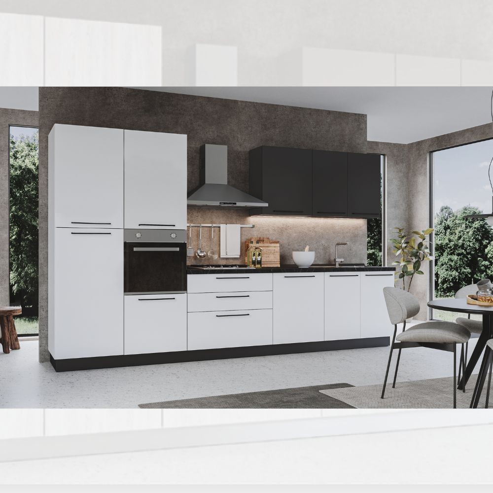 Cucina 360 cm bianco opaco grigio antracite con elettrodomestici Iris