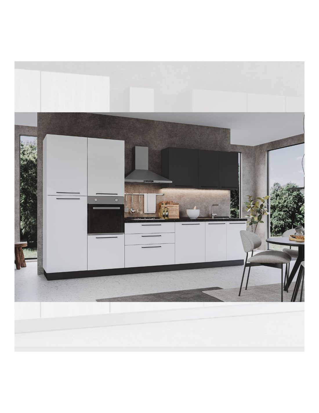 Cucina 360 cm bianco opaco grigio antracite con elettrodomestici Iris
