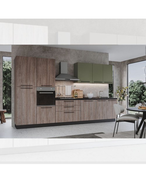 Cucina 360 cm noce stelvio verde pesto con elettrodomestici Iris