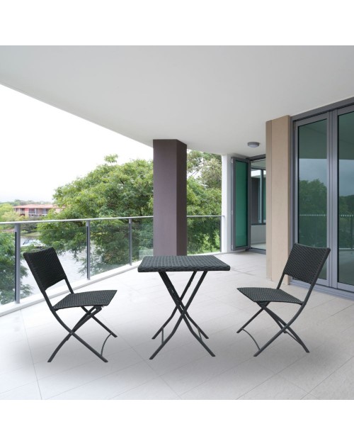 Set tavolo e sedie pieghevoli rattan colore nero WRB015