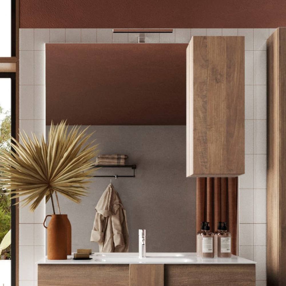 Specchio bagno con pensile e lampada LED Salemi 80x110h colore rovere mercure