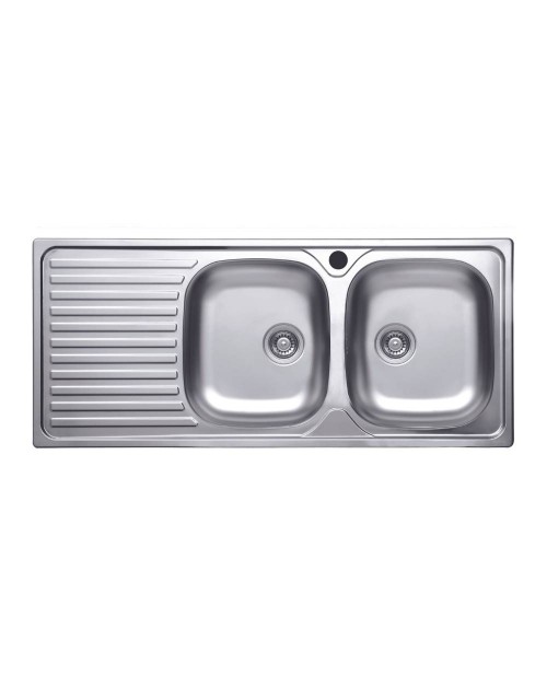 Lavello incasso acciaio inox 116x50 cm doppia vasca e gocciolatoio sinistro SA138