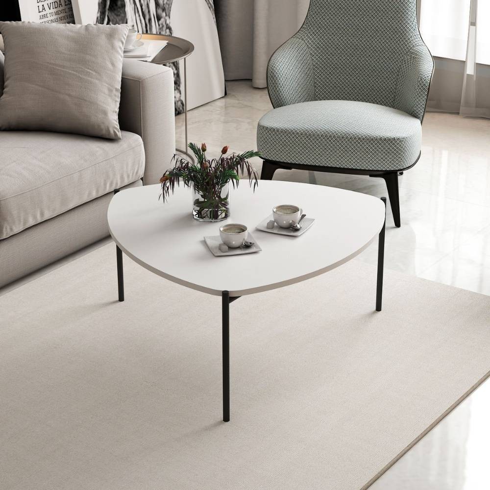 Set Di 2 Tavolini Nidificanti Rotondi 50+70 Cm – Bianco Marmo Con Struttura In Metallo E Cassetto In Ecopelle