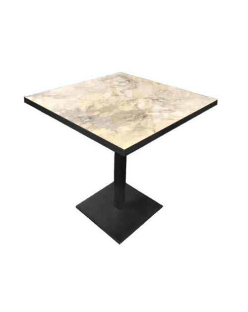 Tavolo quadrato 80x80 base nera e piano effetto marmo bianco Key