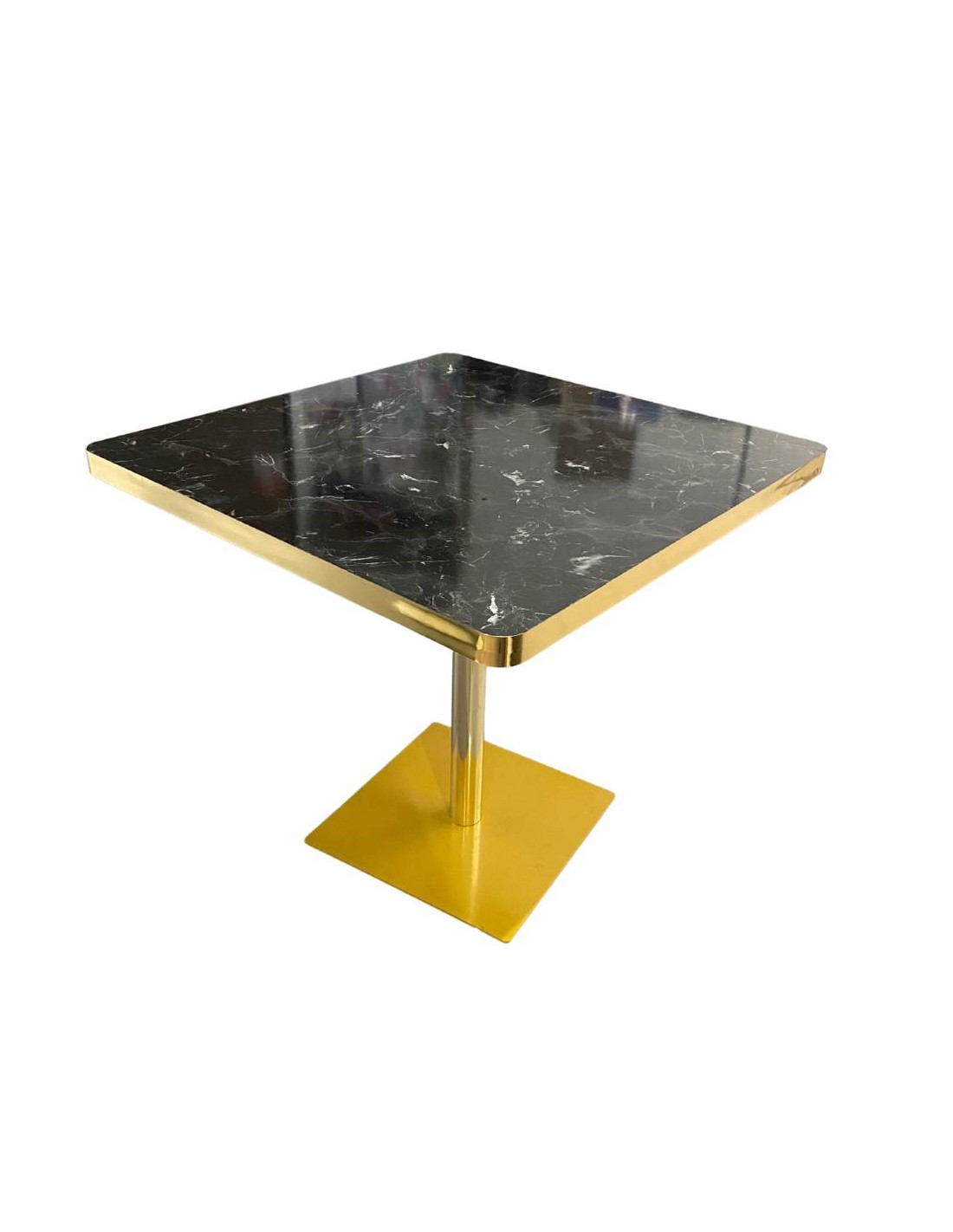 Tavolo quadrato 80x80 base oro e piano effetto marmo nero Key