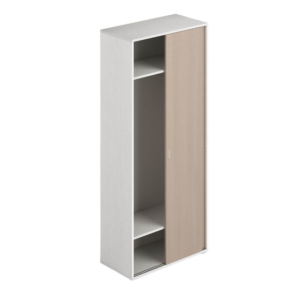 Armadio due ante scorrevoli 90x43x212h con appendiabiti colore bianco frassinato e olmo