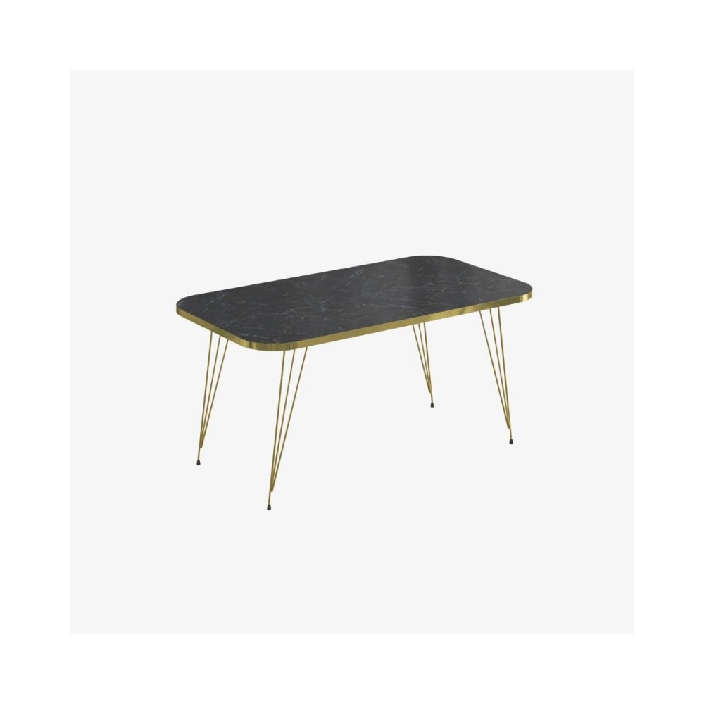 Tavolino rettangolare da salotto effetto marmo nero fascia e gambe oro Reeta
