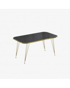 Tavolino rettangolare da salotto effetto marmo nero fascia e gambe oro Reeta