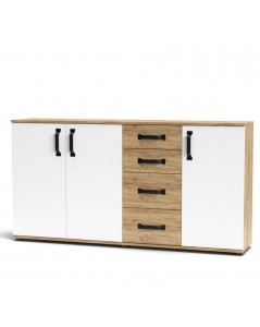 Credenza rovere bianco 3 ante e 4 cassetti 160x32x83 Mosso MO5