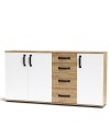 Credenza rovere bianco 3 ante e 4 cassetti 160x32x83 Mosso MO5