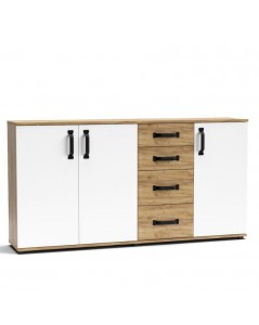 Credenza rovere bianco 3 ante e 4 cassetti 160x32x83 Mosso MO5